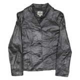 SHAVER LANE Womens Black Leather Button Jacket S Plain Stylish Outerwear