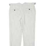 Mens Linen Blend Regular Fit Light Grey Trousers W32 L29 Adjustable Waist Zip