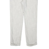 Mens Linen Blend Regular Fit Light Grey Trousers W32 L29 Adjustable Waist Zip