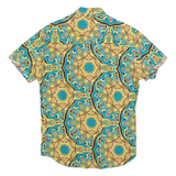 Mens Blue & Yellow Pattern Shirt S Short Sleeve Button Polyester