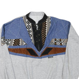 LIFT Mens Grey Blue Brown Patterned Collared L Sweatshirt Vintage Pullover