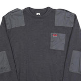 Mens Black Patchwork Plain Crew Neck Chunky Knit XL Workwear Jumper