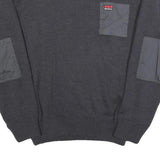 Mens Black Patchwork Plain Crew Neck Chunky Knit XL Workwear Jumper