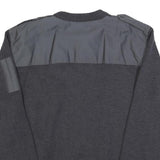 Mens Black Patchwork Plain Crew Neck Chunky Knit XL Workwear Jumper