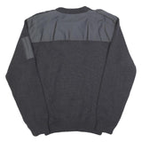Mens Black Patchwork Plain Crew Neck Chunky Knit XL Workwear Jumper