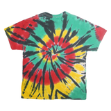 Mens Green & Red Tie Dye Cotton T-Shirt L Short Sleeve Crew Neck Vibrant Spiral