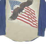 SHELTER ISLAND Mens Blue & Beige Eagle Print Cotton Blend Shirt XL