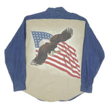 SHELTER ISLAND Mens Blue & Beige Eagle Print Cotton Blend Shirt XL