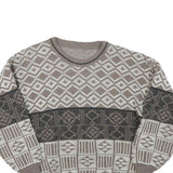 Womens Brown & Cream Patterned Jumper Wool Blend Crew Neck Basic Knit M