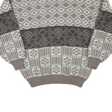 Womens Brown & Cream Patterned Jumper Wool Blend Crew Neck Basic Knit M
