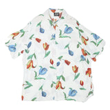 BIG FUN Womens White Floral Print Shirt Short Sleeve Collared XL Lightweight