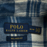 Relaxed Fit Polo By Ralph Lauren Checked Flannel Shirt - Medium Blue Cotton