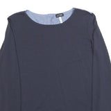 ARMANI JEANS Womens Navy Blue & Light Blue Round Neck Long Sleeve Top M Button