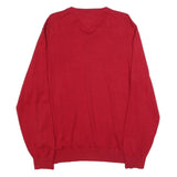 TOMMY HILFIGER Mens Red Plain V-Neck Basic Knit Jumper L Classic Cotton Sweater