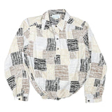 DA-RUE Womens Beige Brown & Black Printed Shirt Long Sleeve Button Neck M