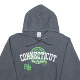 GILDAN Mens Grey Connecticut Print Pullover Hoodie L Casual Cotton Blend