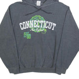 GILDAN Mens Grey Connecticut Print Pullover Hoodie L Casual Cotton Blend