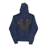 True Religion Contrast Stitch Hoodie - Large Blue Cotton Blend