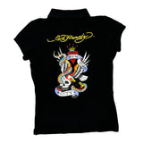Ed Hardy Graphic Polo Shirt - Large Red Cotton
