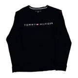 Tommy Hilfiger Spellout Long Sleeve T-Shirt - Large Black Cotton