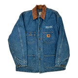 Made In USA Carhartt Collared Denim Jacket - Large Brown Cotton