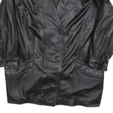 Womens Black Leather Classic Button Jacket L Plain Stylish Outerwear