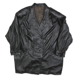 Womens Black Leather Classic Button Jacket L Plain Stylish Outerwear