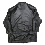 Womens Black Leather Classic Button Jacket L Plain Stylish Outerwear