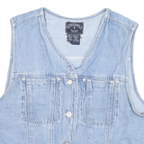 SOLUTIONS Womens Blue Denim Vest Jacket L Cotton Blend Button Closure Sleeveless