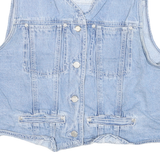 SOLUTIONS Womens Blue Denim Vest Jacket L Cotton Blend Button Closure Sleeveless