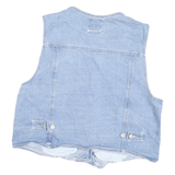 SOLUTIONS Womens Blue Denim Vest Jacket L Cotton Blend Button Closure Sleeveless