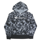 CHAMPION Mens Black & Grey Tie Dye Hoodie S Cotton Blend Casual Pullover
