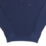 TOMMY HILFIGER Mens Blue Plain Cotton Jumper Crew Neck Regular M Button Up