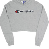 CHAMPION Womens Grey Cropped Hoodie XS Cotton Blend Pullover Casual Sportswear