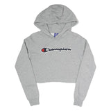 CHAMPION Womens Grey Cropped Hoodie XS Cotton Blend Pullover Casual Sportswear