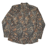SCHMIDT Mens Brown Camouflage Cotton Blend Shirt L Button-Down Collar Long