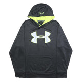 UNDER ARMOUR Mens Black & Yellow Logo Pullover Hoodie L Cotton Blend Sweatshirt