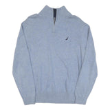 NAUTICA Mens Light Blue Plain Pullover Jumper Crew Neck Basic Knit L Cotton