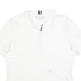 TOMMY HILFIGER Womens White Short Sleeve Plain Polo Shirt L Signature