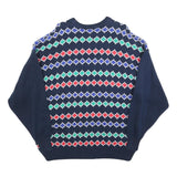 H20 Mens Navy Blue Patterned Cotton Jumper Crew Neck Basic Knit XL Casual Wear