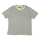 TOMMY HILFIGER Mens White & Grey Striped T-Shirt L Short Sleeve Crew Neck Casual