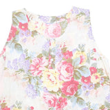 Womens White Floral Sleeveless Round Neck Cotton Blend Top M Summer Casual