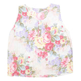 Womens White Floral Sleeveless Round Neck Cotton Blend Top M Summer Casual