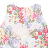 Womens White Floral Sleeveless Round Neck Cotton Blend Top M Summer Casual