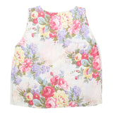 Womens White Floral Sleeveless Round Neck Cotton Blend Top M Summer Casual