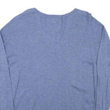 CALVIN KLEIN Womens Blue Plain Cotton Blend Jumper V-Neck Regular S Lightweight