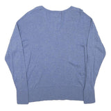 CALVIN KLEIN Womens Blue Plain Cotton Blend Jumper V-Neck Regular S Lightweight