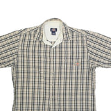 DICKIES Mens Beige & Black Checked Short Sleeve Shirt L Cotton Blend Casual