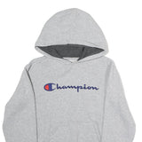 CHAMPION Mens Grey Hoodie L Cotton Blend Casual Logo Pullover Sweatshirt