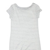 BURBERRY Girls Grey & White Stripe Day Jersey Dress M Cotton Blend Short Sleeve